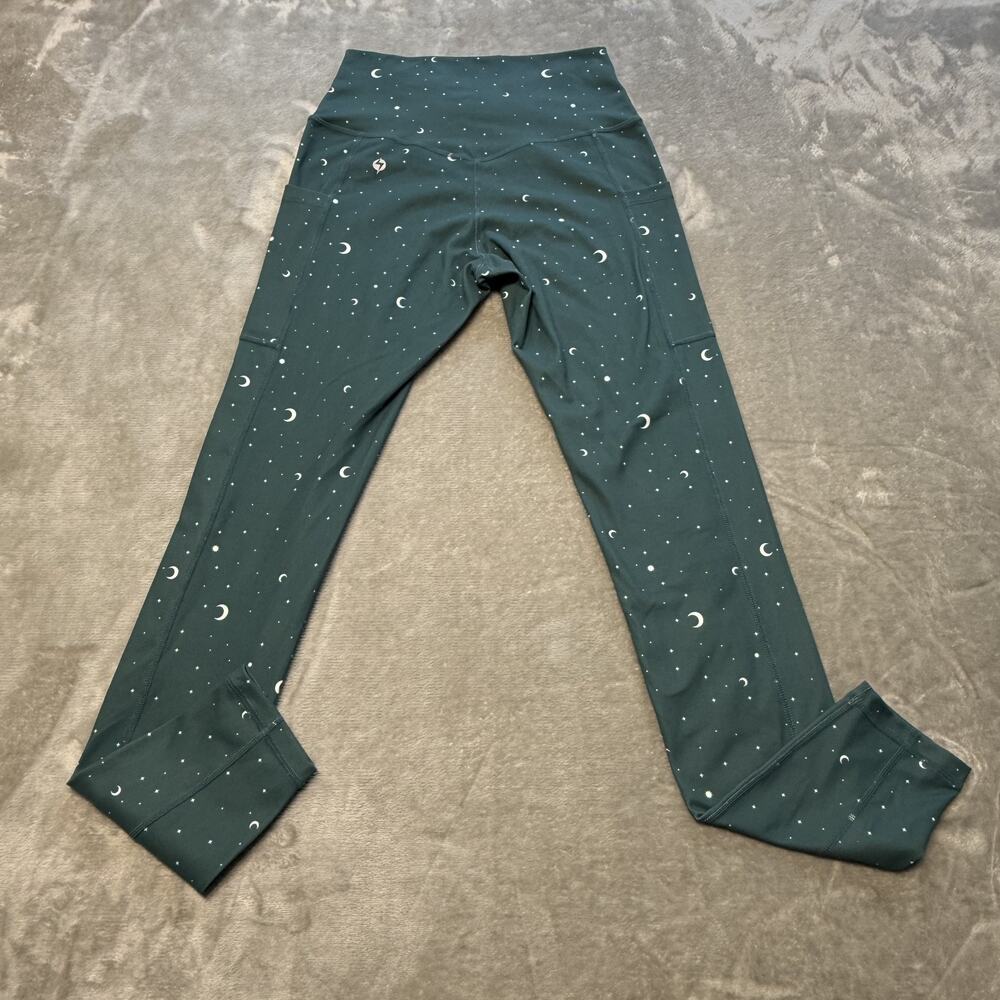 POPFLEX Leggings Women Celestial Green High Rise Pockets Moon Star Yoga Athletic - Picture 3 of 9